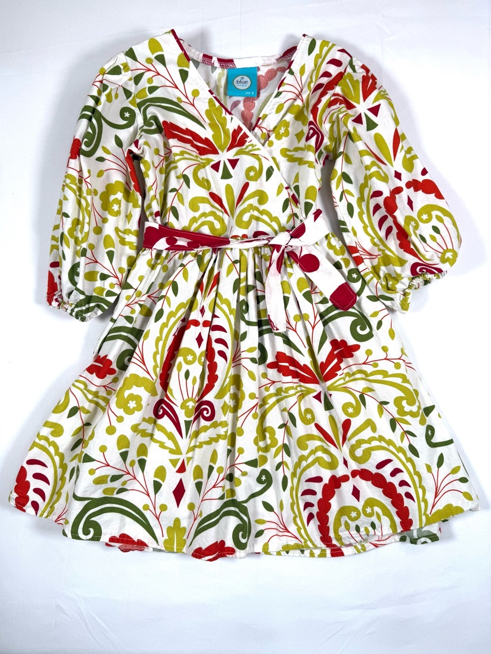 BLUE JUNIPER Girls Christmas Folk Art Botanical Dress 6 Cottagecore Preppy Retro